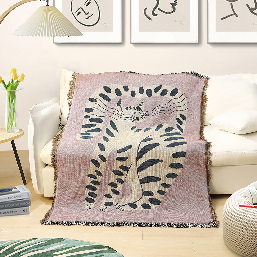 Boho Throw Blanket Fringe - Couverture décorative jacquard abstraite bohème motif